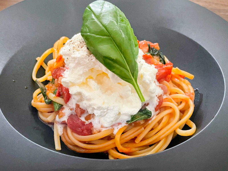 tomato pasta with mascarpone mousse